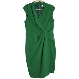THE FOLD Faux Wrap Front Sheath Dress Green Sleeveless Knee Length Women's 10